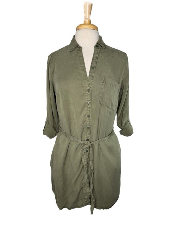 Abercrombie & Fitch Dresses & Skirts - ABERCROMBIE & FITCH Army Green Utility Belted Mini Shirt Dress Sz Medium Petite